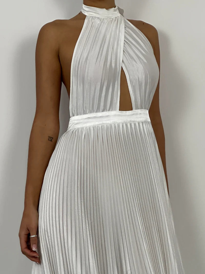 Robe Weitese élégante, col haut, robe de bal classique, coupe trapèze, sans manches, longueur cheville, couleur unie, maxi